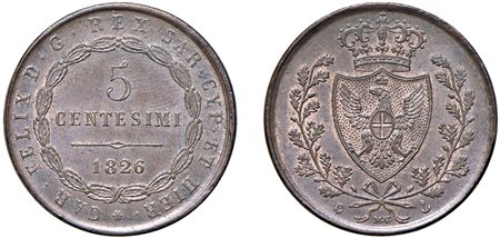 CARLO FELICE (1821-1831) - 5 centesimi 1826, Genova