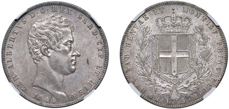 CARLO ALBERTO (1831-1849) - 5 lire 1844, Genova