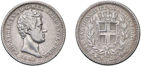 CARLO ALBERTO (1831-1849) - 50 centesimi 1843, Torino