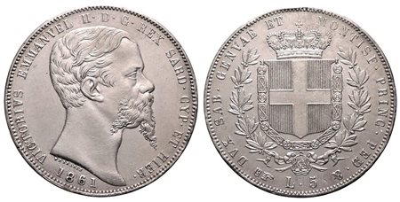 VITTORIO EMANUELE II, Re di Sardegna (1849-1861) - 5 lire 1861, Torino