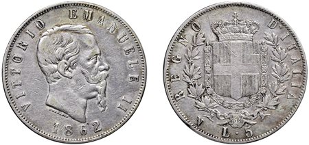 VITTORIO EMANUELE II (1861-1878) - 5 lire 1862, Napoli