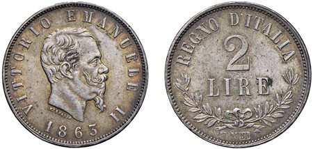 VITTORIO EMANUELE II (1861-1878) - 2 lire 1863, Valore, Napoli