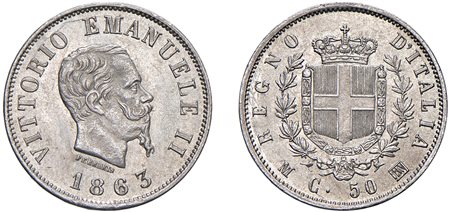 VITTORIO EMANUELE II (1861-1878) - 50 centesimi 1863, Milano