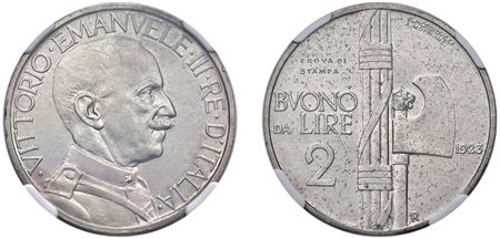 VITTORIO EMANUELE III (1900-1943) - Buono da 2 lire 1923, prova di stampa