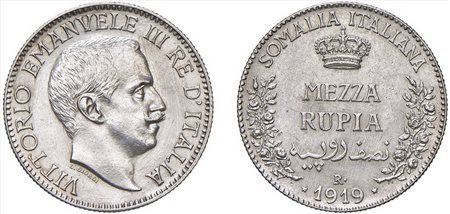 VITTORIO EMANUELE III, Somalia italiana (1909-1925) - Mezza rupia 1919