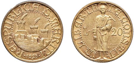 SAN MARINO, vecchia monetazione (1864-1938) - 20 Lire 1925, Roma