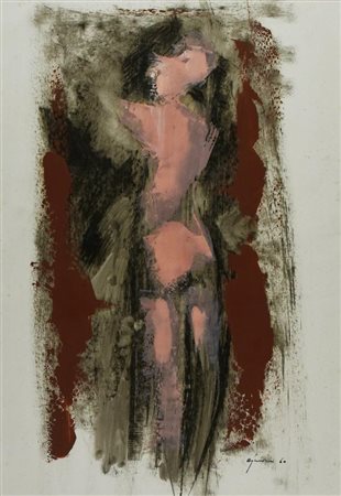 Giuseppe Ajmone NUDO DI SCHIENA, 1960 tecnica mista su carta, cm 50x35 firma...