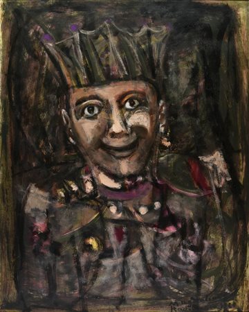 Magdalena Radulescu IL RE DEL CARNEVALE, 1960 olio su cartone, cm 62x49,5...