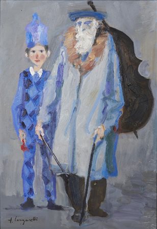 LONGARETTI TRENTO (1916 - 2017) - UOMO CON VIOLINO E ARLECCHINO BLU.