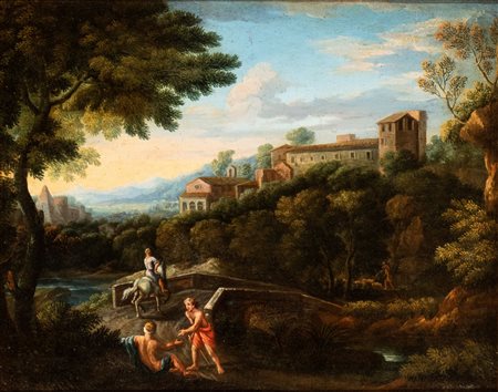 Paesaggio con ponte, cavaliere e due figure