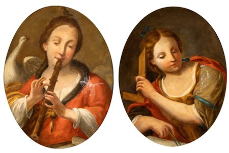 a) Allegoria della Musica; b) Allegoria della Geometria. Coppia di dipinti.