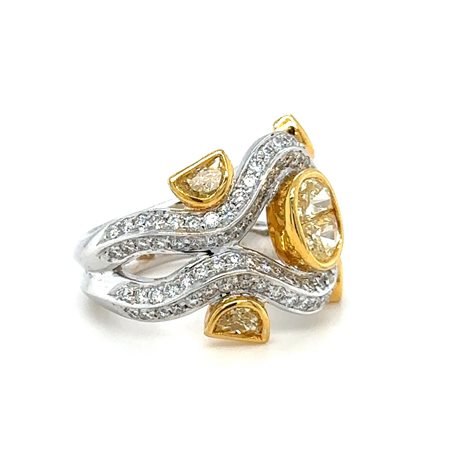 ANELLO IN ORO BIANCO E GIALLO 18K 13.00 GR CON DIAMANTI FANCY - HR2011