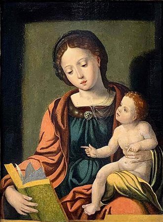 Pieter Coecke van Aelst (attribuito_a) (fiamminga 1502-1550)  - Madonna con libro e Gesù bambino.