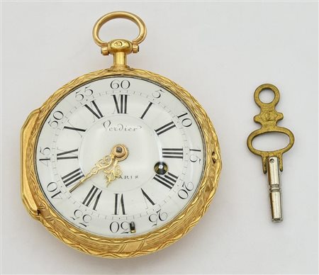 OROLOGIO DA TASCA VERDIER IN ORO 18K, CON CHIAVE, PARIS,1820-1850 CASSA:...