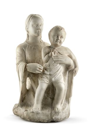 Ignoto "Madonna con bambino" scultura in marmo (h. cm 60) (difetti e restauri)