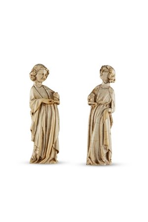 Scultore della fine del secolo XIV. Due figure allegoriche con lunghe vesti in