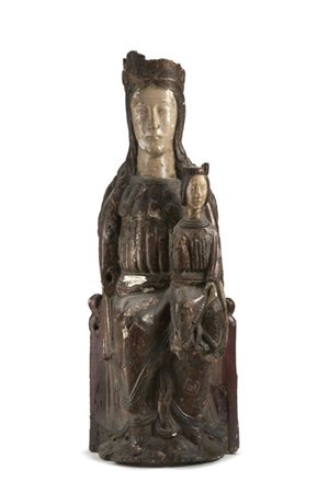 Scultore spagnolo, secolo XIV (?) "Madonna in Maestà col Bambino benedicente" s