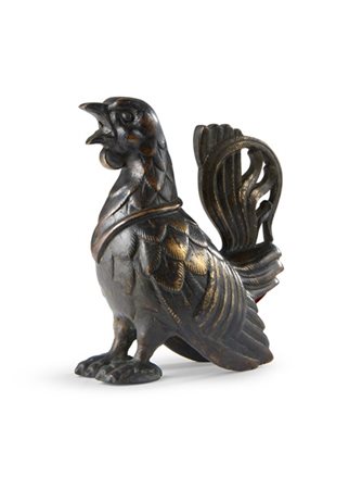 Antico piccolo acquamanile in bronzo in forma di gallo cedrone (h. cm 12) (liev