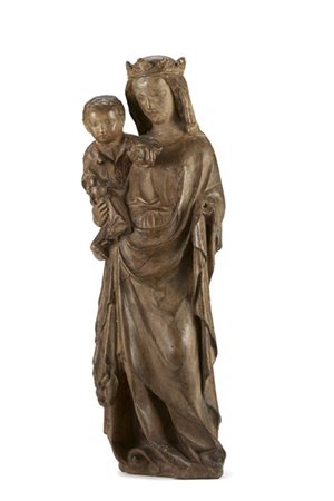 Scultore francese (Lorena ?), metà del secolo XIV "Madonna col Bambino che stri