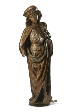 Scultore austriaco, fine del secolo XV. "Santo cavaliere" in legno intagliato e