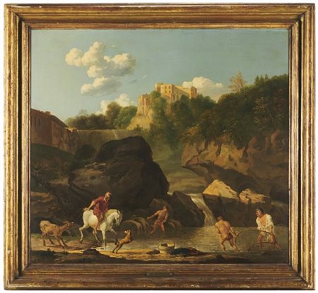 Nicolaes Berchem (attr.)

"Cascate di Tivoli"
olio su tela (cm 65x70)
in cornice