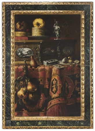 Pier Francesco Cittadini "Composizione con frutta, carte da gioco, stipo decorat