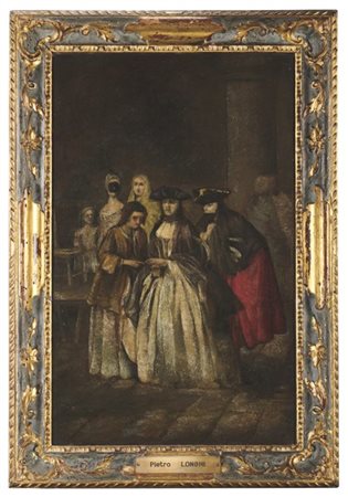 Alla maniera di Pietro Longhi

"Figure in maschera"
olio su tela (cm 48x30)
in