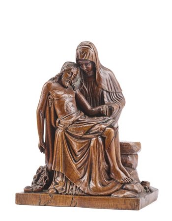 Scultore del secolo XIX. "Pietà" in legno intagliato (h. cm 30) (difetti e manc