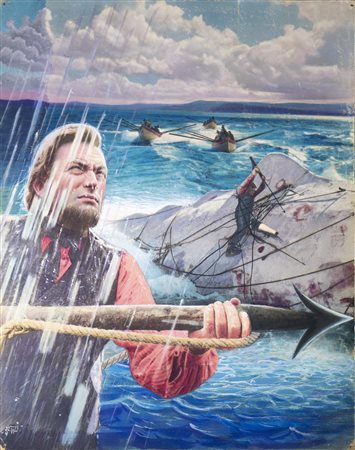 Fiorenzi Franco - Bozzetto per Manifesto cinematografico del film Moby Dick di John Huston del 1956.