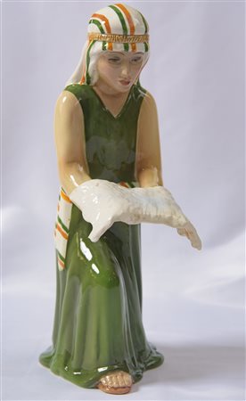 Antonio Ronzan - Figura femminile ceramica policroma 39 x 13 x 23 cm Al retro...