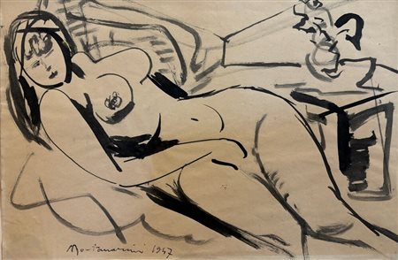 Luigi Montanarini - Nudo femminile disteso 1947 acquerello su carta 21 x 29...