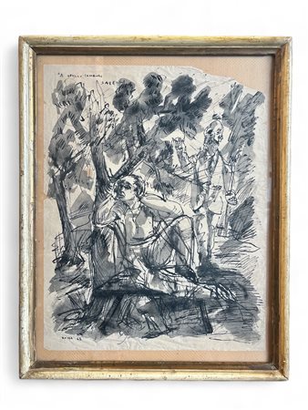 Angelo Savelli - Figure 1942 Tecnica mista su carta 36,5 x 28 cm Firmato e...