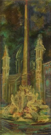 Ilia Peikov - Piazza Navona 1961 olio su tela 98 x 38 cm Firmato e datato in...