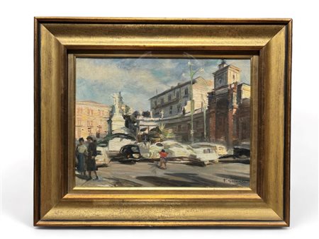 Francesco Galante - A Piazza Dante olio su tela 37 x 48 cm Firmato in basso a...