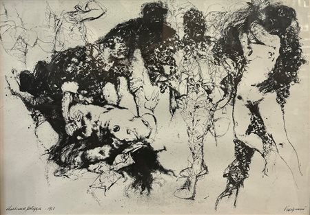 Renzo Vespignani - Qualcuno festeggia 1961 incisione su carta 35 x 48 cm in...