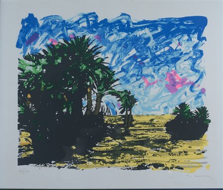 Mario Schifano - Paesaggio con palme serigrafia a colori 57 x 67 cm Es. n....