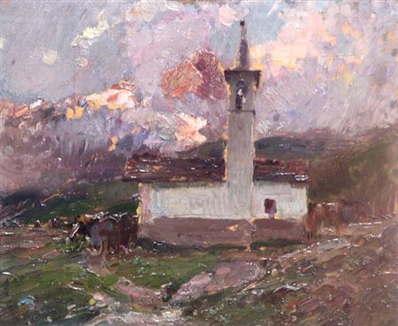 LUPO ALESSANDRO Torino 1876 - 1953 "Piccolo borgo" 27x33 olio su tavoletta...