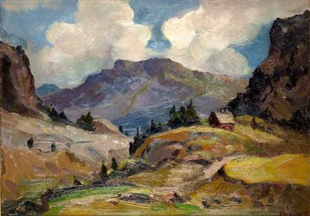 ALBANO MARIO Torino 1896 - 1968 "Claviere - Valle di Susa" 1952 27x37 olio su...