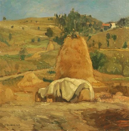 DODERO PIETRO Genova 1882 - 1967 "Paesaggio con bica" 1928 48x48 olio su...