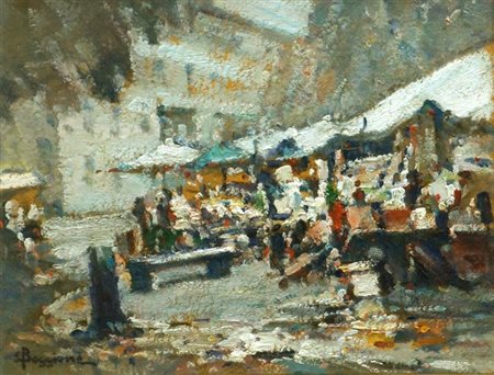 BOGGIONE ENRICO Torino 1889 - 1985 "Mercato di Piazza Carlina" 1978 24,5x30,5...