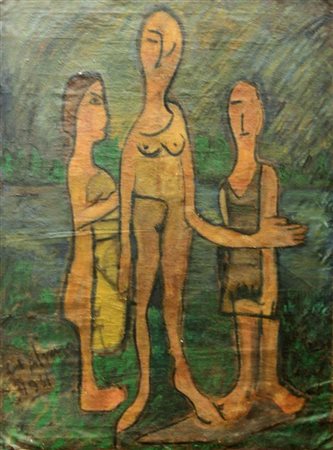 GALVANO ALBINO Torino 1907 - 1990 "Tre figure in piedi" 1931 140x105 olio su...