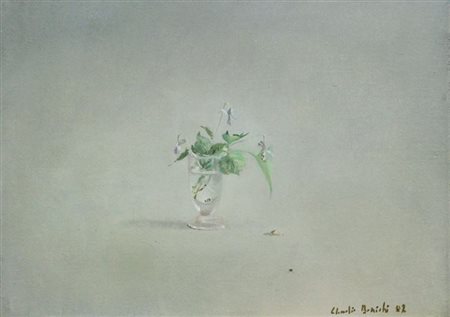 BONICHI CLAUDIO Novi Ligure (AL) 1943 "Bicchiere con fiori" 1982 30x40 olio...