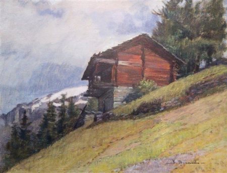 BERARDO IGNAZIO Torino 1888 - 1978 "Champoluc" 35x46 olio su tavoletta Opera...