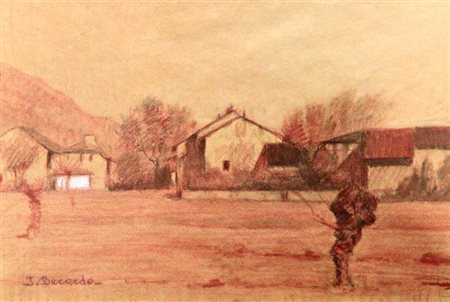 BERARDO IGNAZIO Torino 1888 - 1978 "Paesaggio di campagna" 20x30 pastelli su...