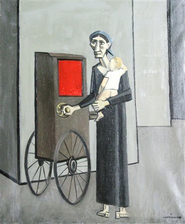 MORANDO PIETRO Alessandria 1892 - 1980 "Mendicante con organetto" 1962 60x50...