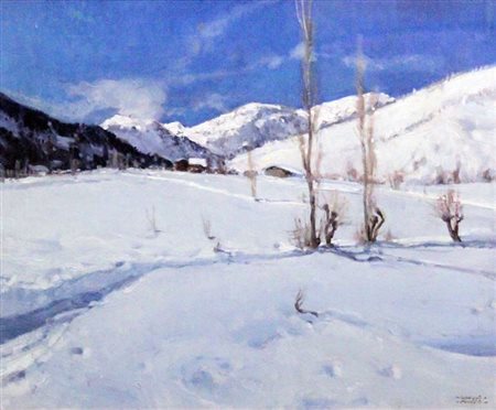 MUSSO CARLO Balangero (TO) 1907 - 1968 "Paesaggio innevato" 50x60 olio su...