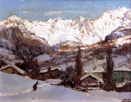 MUSSO CARLO Balangero (TO) 1907 - 1968 "Paesaggio innevato" 25x30 olio su...