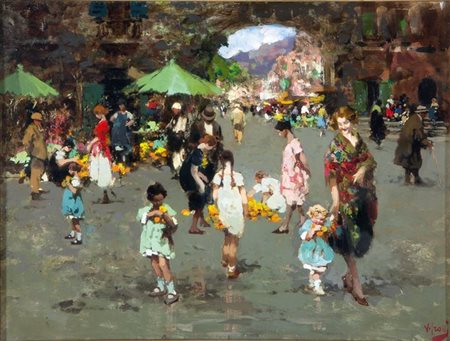 IROLLI VINCENZO Napoli 1860 - 1949 "Mercato dei fiori a Porta Capuana"...