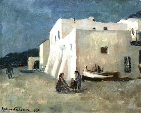 VELLAN FELICE Torino 1889 - 1976 "Case a Varigotti" 1930 40x50 olio su tela...