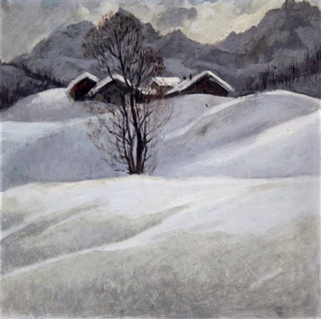 VELLAN FELICE Torino 1889 - 1976 "A Valtournenche" febbraio 1939 50x50 olio...